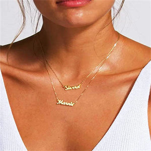 Double Name Pendant Necklace Personalized 18K Plated Choker Necklace