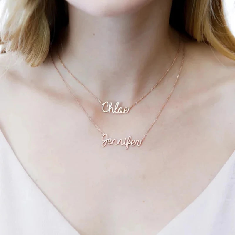 Double Name Personalized Necklace Two Layers Nameplate Pendant Jewelry
