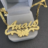 Butterfly Nameplate Necklace Personalized Stainless Steel 3D Name Pendant