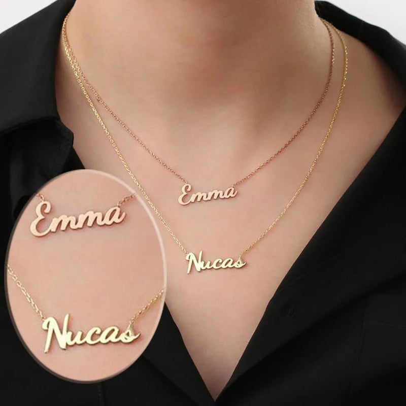 Double Names Necklace Stainless Steel Nameplate Pendant Chain Personalized