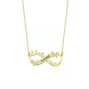 Personalized Double Names Necklace with Butterfly Engraved Date Pendant