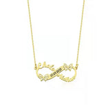 Personalized Double Names Necklace with Butterfly Engraved Date Pendant