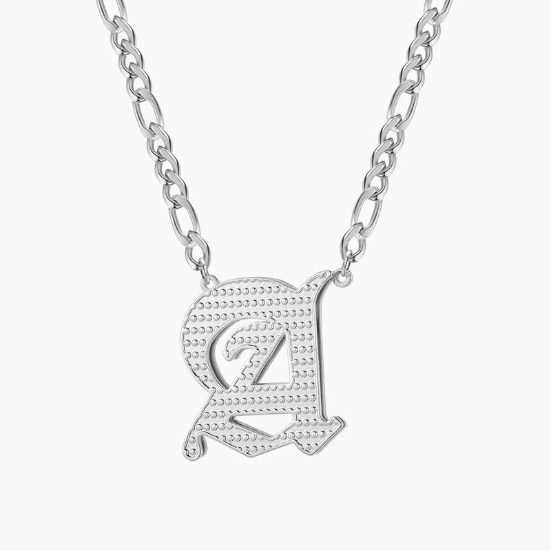 Double Plated Gothic Initial Letter Necklace Personalized Stainless Steel
