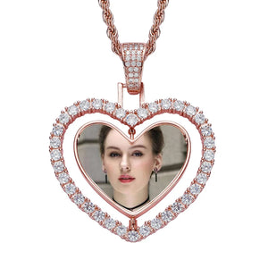 Double Side Rotating Heart Necklace Personalized Family Memory Jewelry