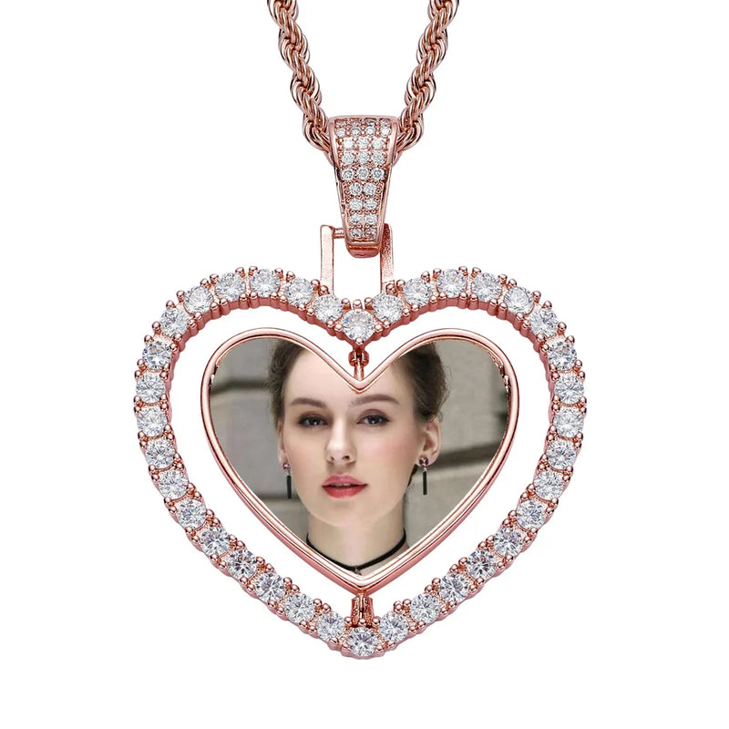 Double Side Rotating Heart Necklace Personalized Family Memory Jewelry