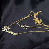 Double-layer Name Necklace Star and Letter Pendant Stainless Steel Two Chain