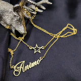Double-layer Name Necklace Star and Letter Pendant Stainless Steel Two Chain