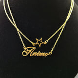 Double-layer Name Necklace Star and Letter Pendant Stainless Steel Two Chain