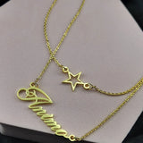 Double-layer Name Necklace Star and Letter Pendant Stainless Steel Two Chain