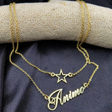 Double-layer Name Necklace Star and Letter Pendant Stainless Steel Two Chain