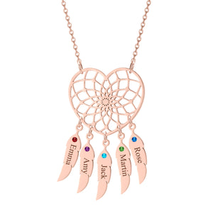Personalized Dream Catcher Name Necklace with Birthstone Pendant
