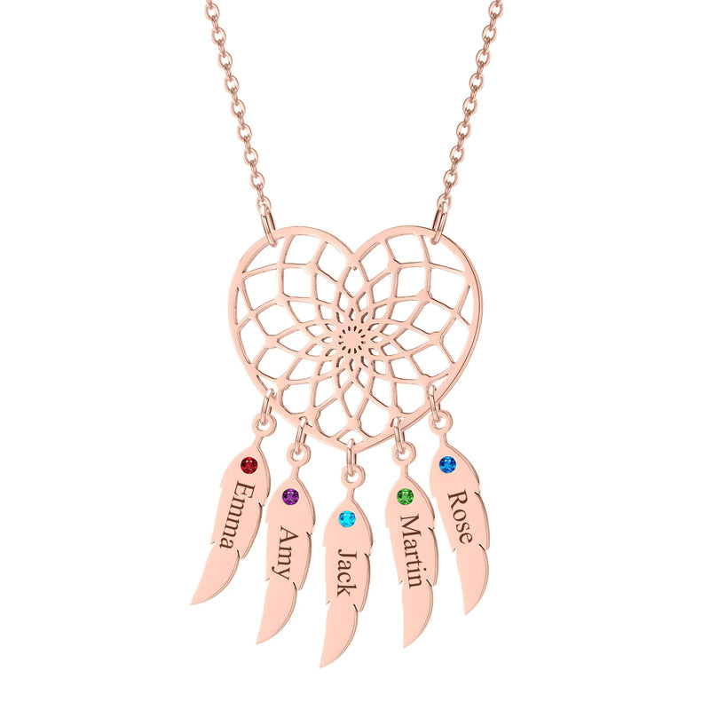 Personalized Dream Catcher Name Necklace with Birthstone Pendant