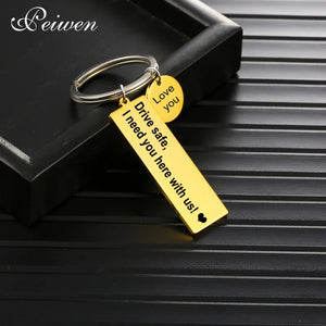 Personalized Engraved Drive Safe Keychain Men Women Stainless Steel Key Ring