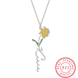 Enamel Birthday Flower Name Necklace-925 Silver Mothers Minimalist Jewelry