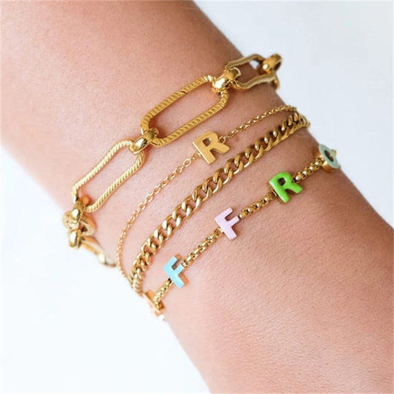 Enamel Name Bracelet Personalized Letter Bracelet Stainless Steel Jewelry