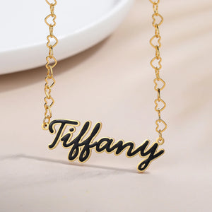Personalized Enamel Name Necklace Cursive Font Nameplate Pendant