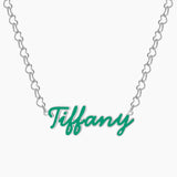 Personalized Enamel Name Necklace Cursive Font Nameplate Pendant