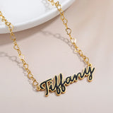 Personalized Enamel Name Necklace Cursive Font Nameplate Pendant