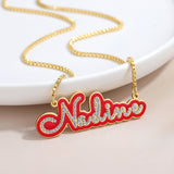 Enamel Name Necklace With Zircon Crystal Nameplate Pendant