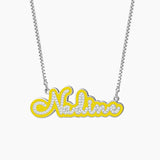 Enamel Name Necklace With Zircon Crystal Nameplate Pendant