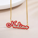 Enamel Name Necklace With Zircon Crystal Nameplate Pendant