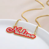 Enamel Name Necklace With Zircon Crystal Nameplate Pendant