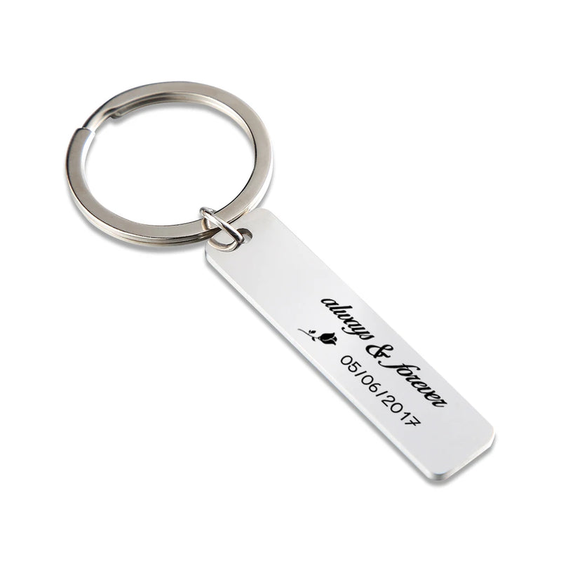 Engraved Anniversary Date Keychain Forever Gift Personalized Couple Key Chain