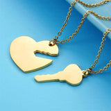 Engraved Heart Key Necklace Set for Couples