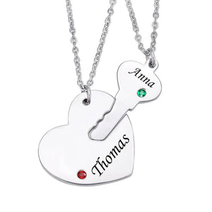 Engraved Heart Key Necklace Set for Couples