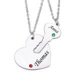 Engraved Heart Key Necklace Set for Couples