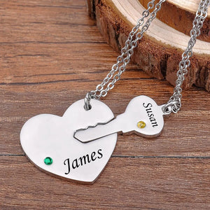 Engraved Heart Key Necklace Set for Couples