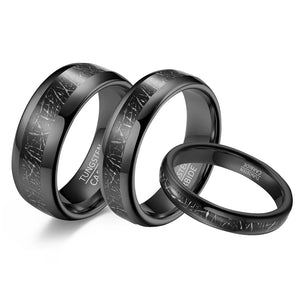 Engraved Couple Rings Tungsten Wedding Band Set Meteorite Inlay Jewelry