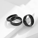 Engraved Couple Rings Tungsten Wedding Band Set Meteorite Inlay Jewelry