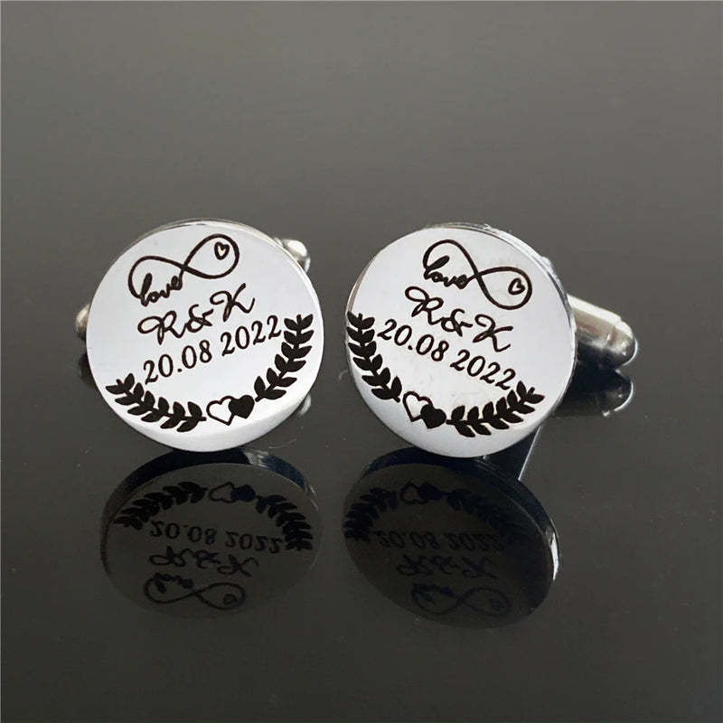 Personalized Groom Shirt Cufflinks Wedding Name Engraved Lettering