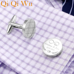 Personalized Name Engraved Groom Cufflinks Wedding Shirt Buttons