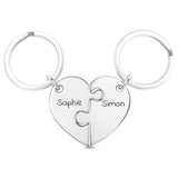 Personalized Heart Puzzle Couple Keychains Set