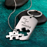 Personalized Puzzle Dog Tag Necklace and Keychain Set