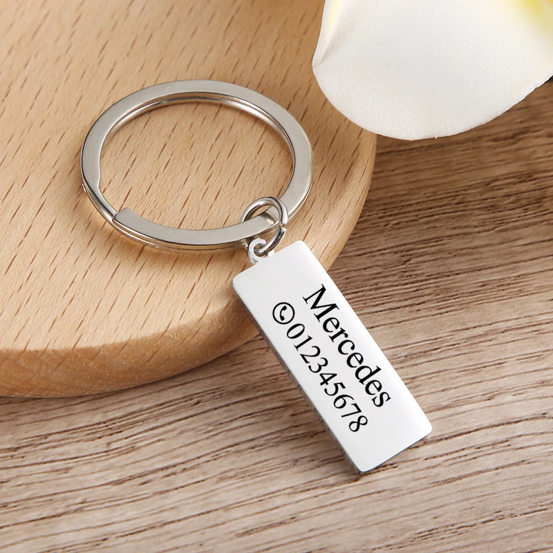 Engraved Keychain Name Number Stainless Steel Personalized Gift