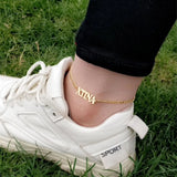 Engraved Letter Anklets for Women Stainless Steel Chain Nameplate Pendant
