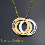 Engraved Stainless Steel 3 Ring Pendant Necklace
