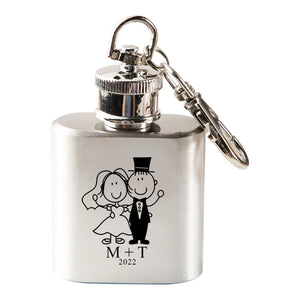 Custom Engraved Name & Date Flask Keychain - Stainless Steel Party Favor