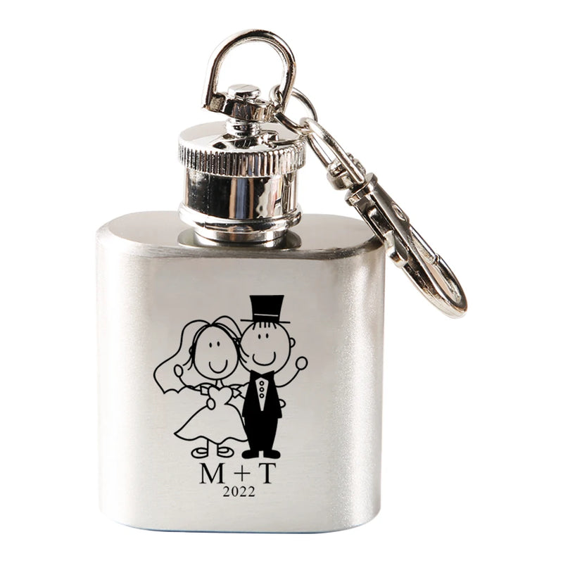 Custom Engraved Name & Date Flask Keychain - Stainless Steel Party Favor