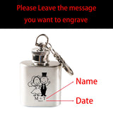 Custom Engraved Name & Date Flask Keychain - Stainless Steel Party Favor