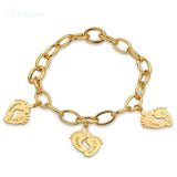 Engraved Name Baby Feet Bracelet Stainless Steel Personalized Crystal Birthstone