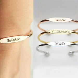 Engraved Name Bracelets Women Cuff Bangle