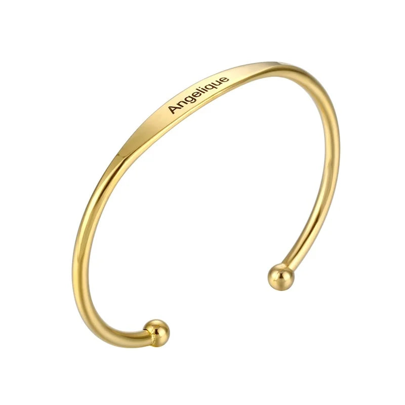 Engraved Name Bracelets Women Cuff Bangle