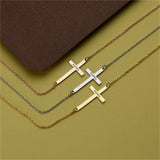 Engraved Christian Jesus Cross Necklace Stainless Steel Chain