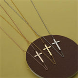 Engraved Christian Jesus Cross Necklace Stainless Steel Chain