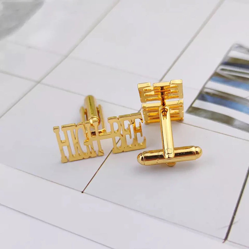 Engraved Name Cufflinks Personalized Letter Logo Mens Wedding