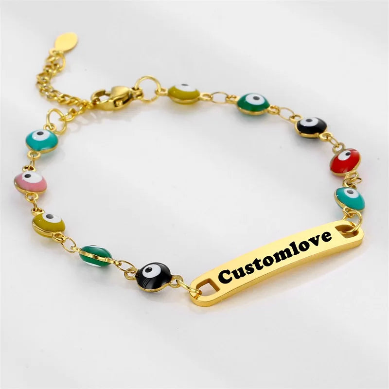 Personalized Stainless Steel Evil Eye Bracelet for Women